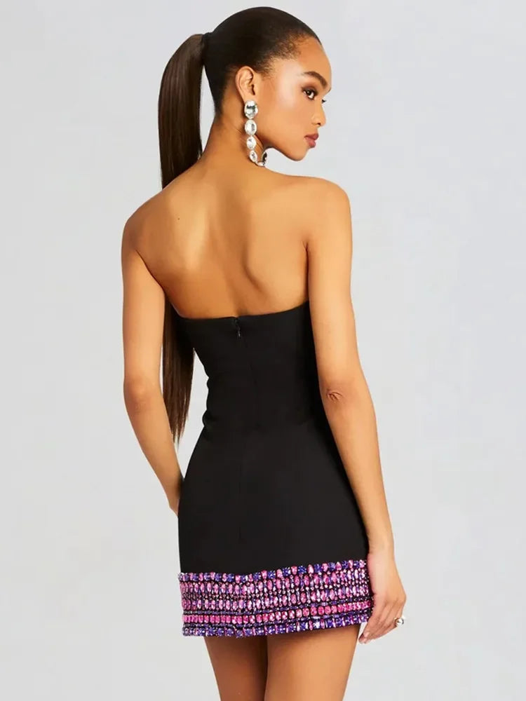 Vibrant Crystal Strapless Bodycon Mini Dress VestiVogue  