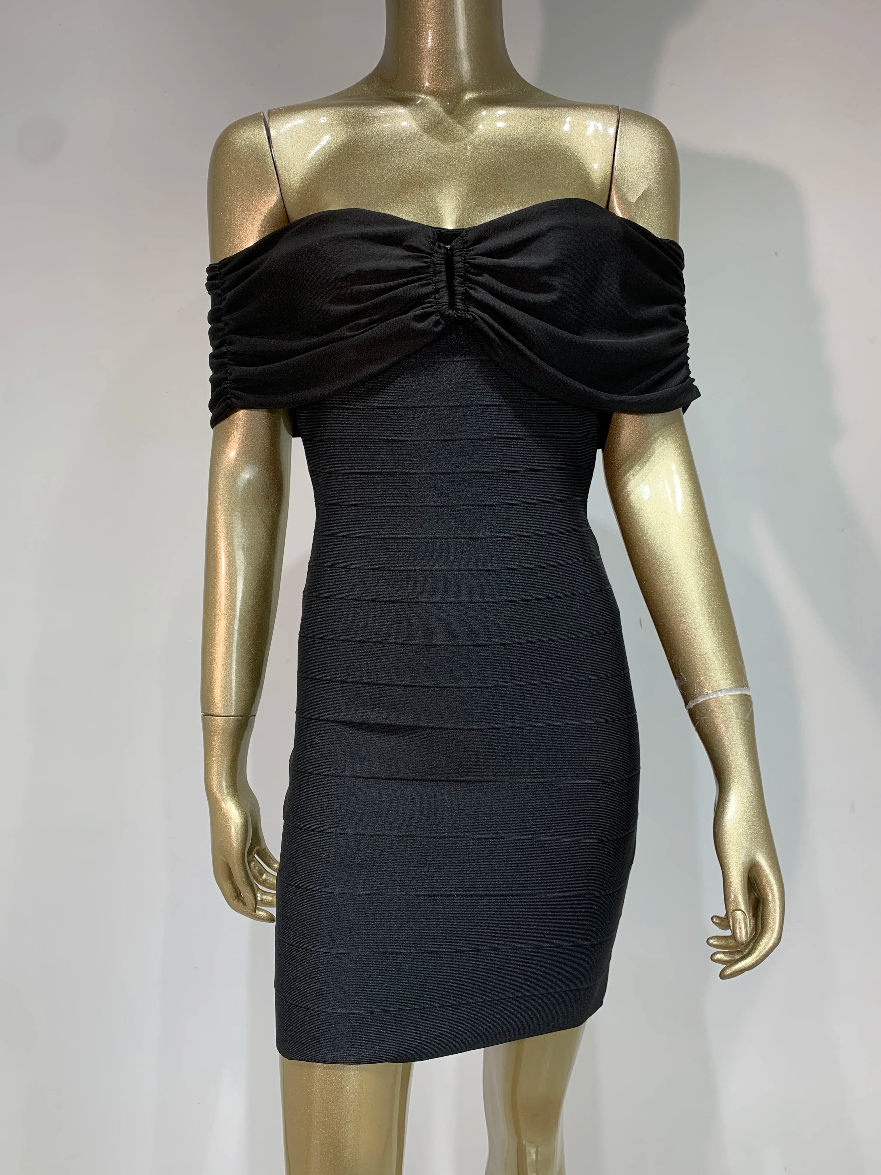 Off-Shoulder Black Bodycon Mini Dress VestiVogue