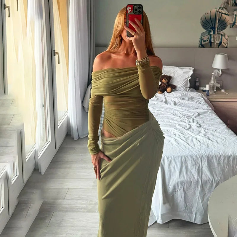 Elegant Backless Mesh Maxi Dress VestiVogue