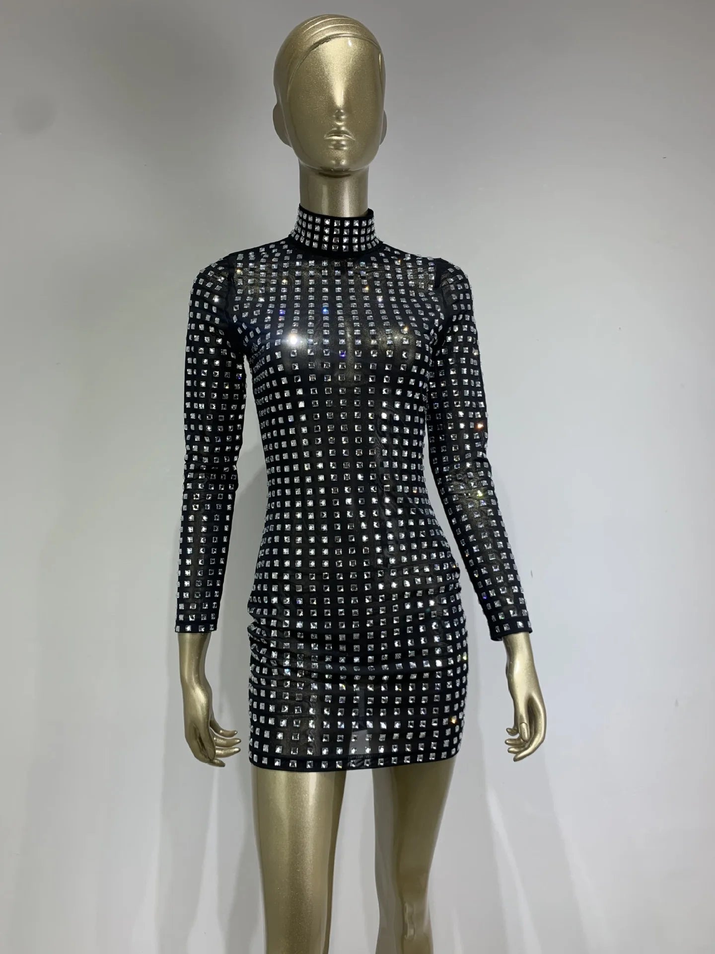 Rhinestone Crystal Mini Black Bodycon Dress VestiVogue  