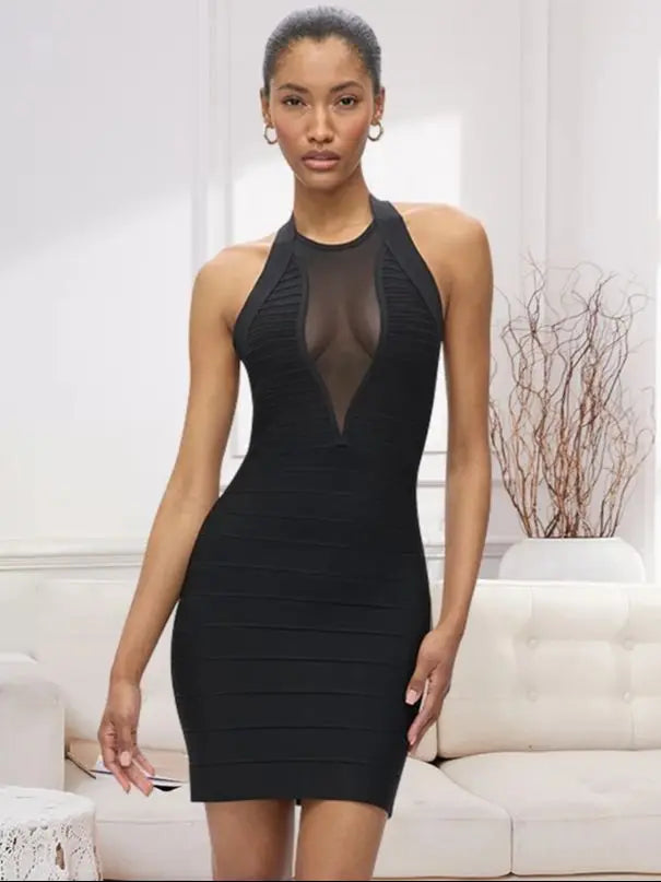 Halter Backless Mesh Party Dress VestiVogue black XS