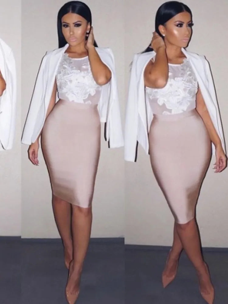 Nude Bodycon Pencil Skirt VestiVogue  