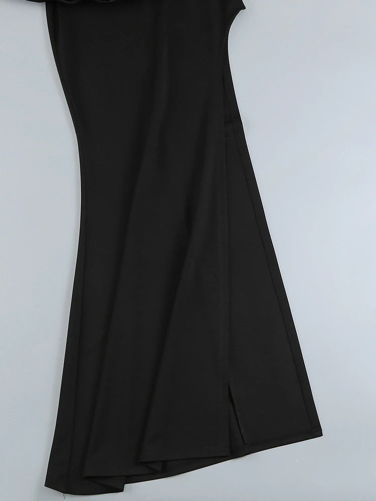 Elegant Off-Shoulder Ruched Satin Maxi Dress VestiVogue