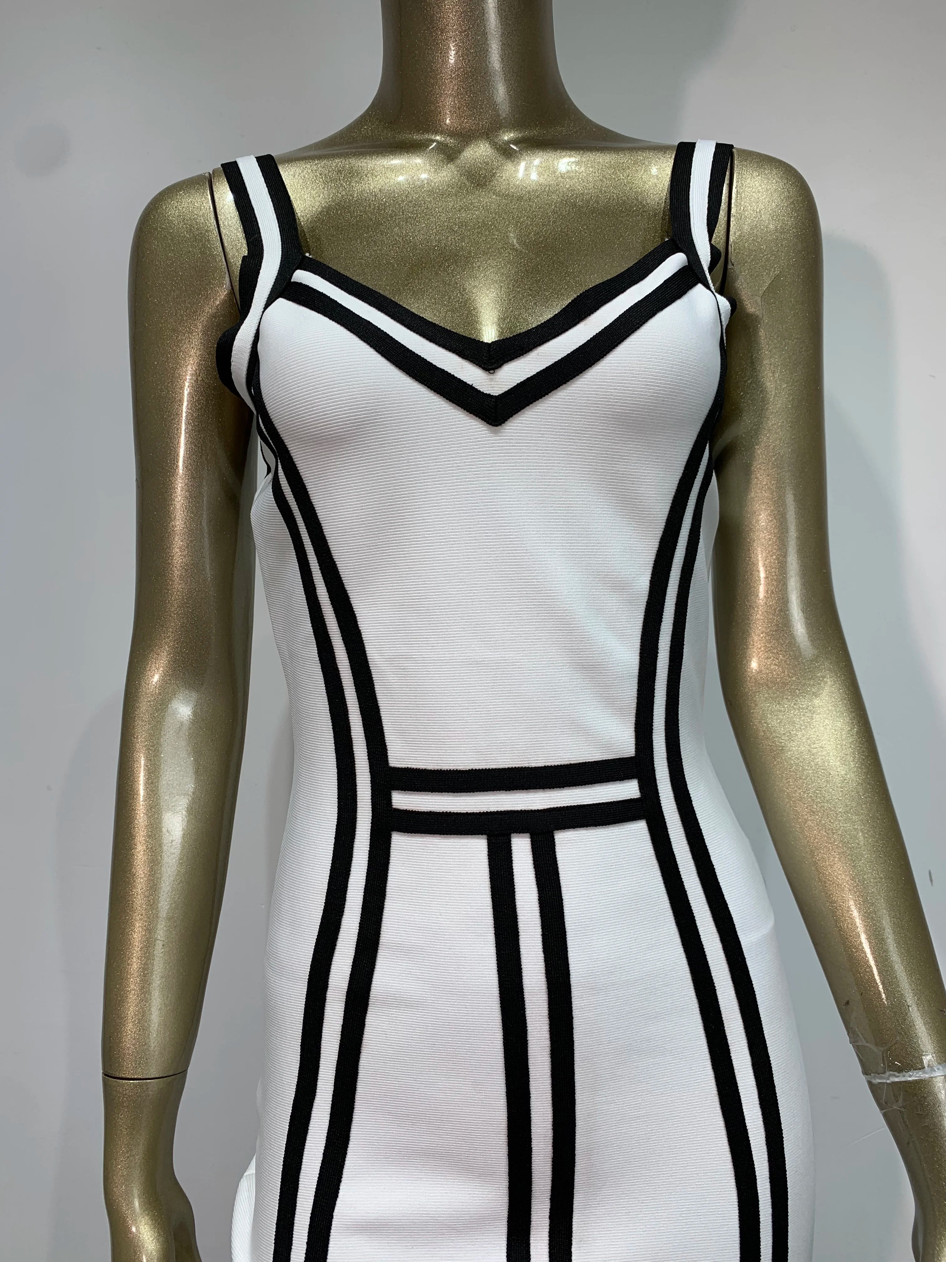 V Neck Striped Mermaid Midi Bodycon Dress VestiVogue