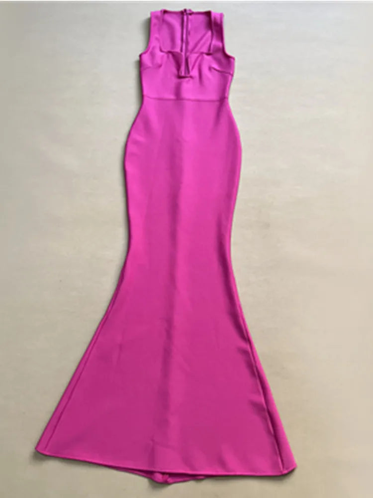 Hot Pink Fishtail Maxi Dress VestiVogue