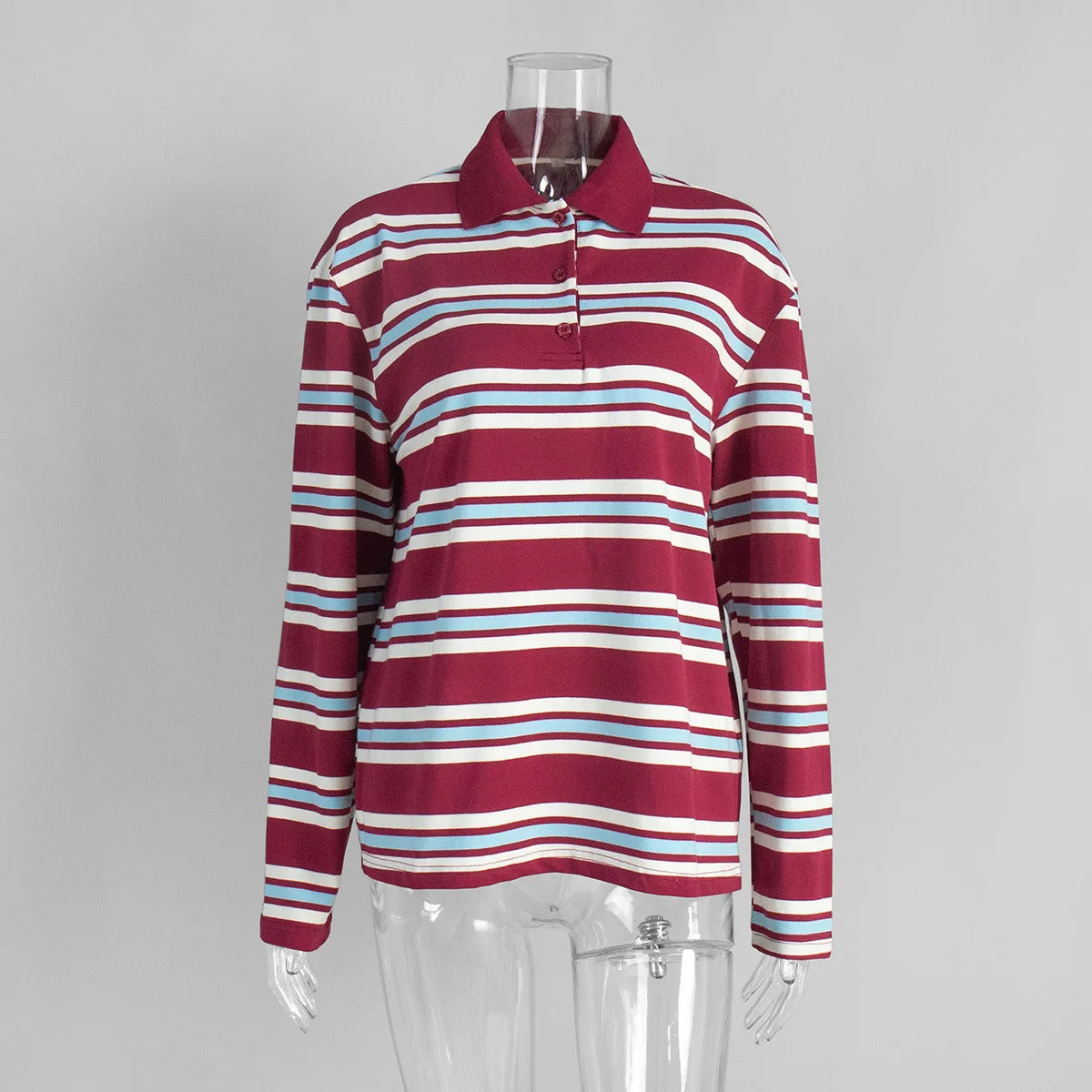 Chic Striped Long-Sleeved Polo Shirt VestiVogue