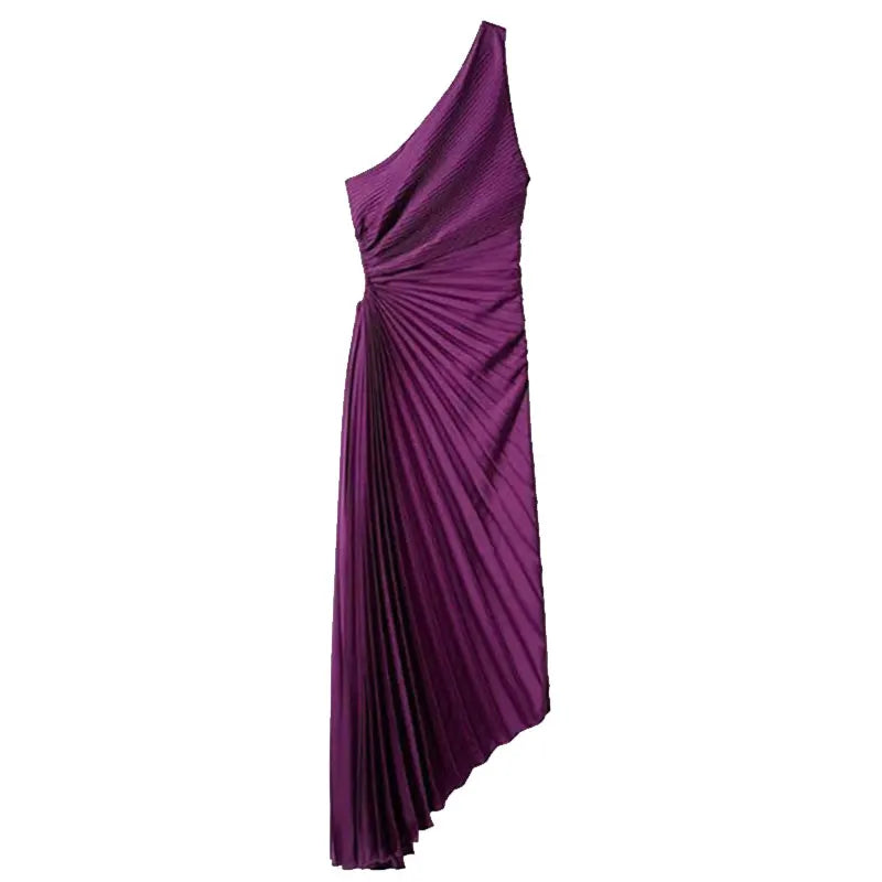 Elegant One Shoulder Ruffle Dress VestiVogue PURPLE XL