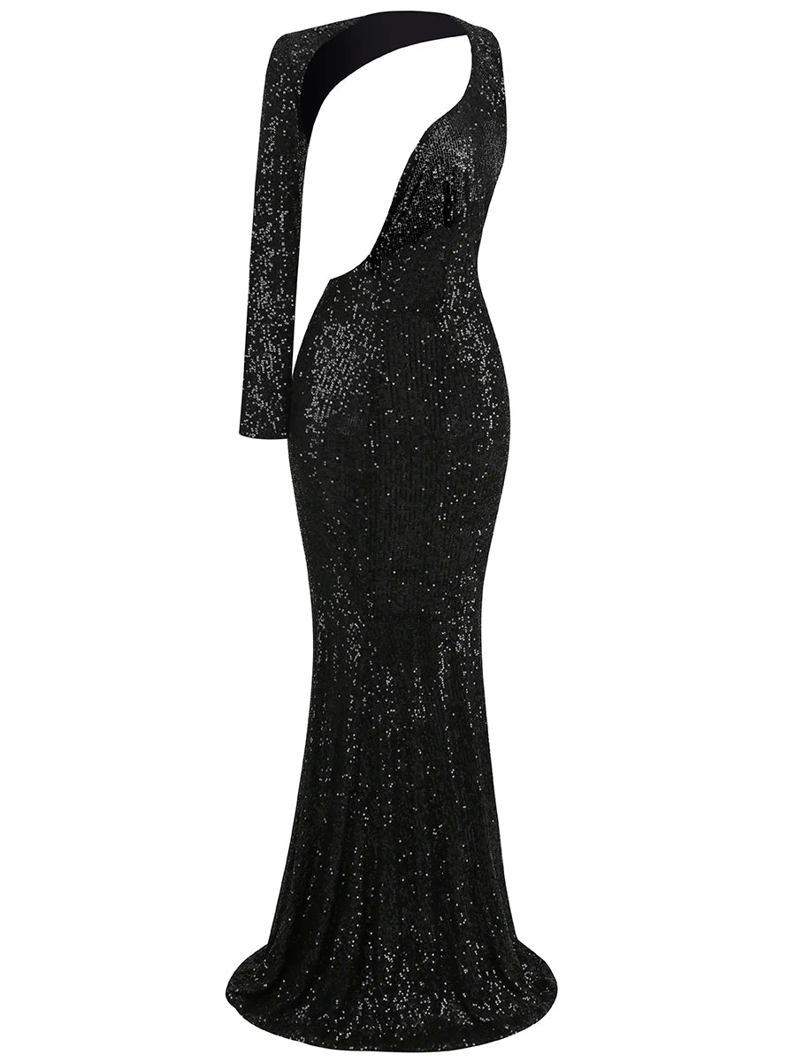 Sparkly Black Bodycon Maxi Dress VestiVogue