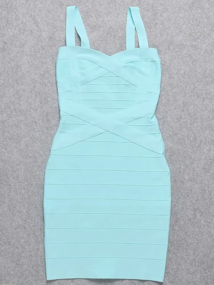 Sexy Blue Spaghetti Strap Mini Bandage Dress