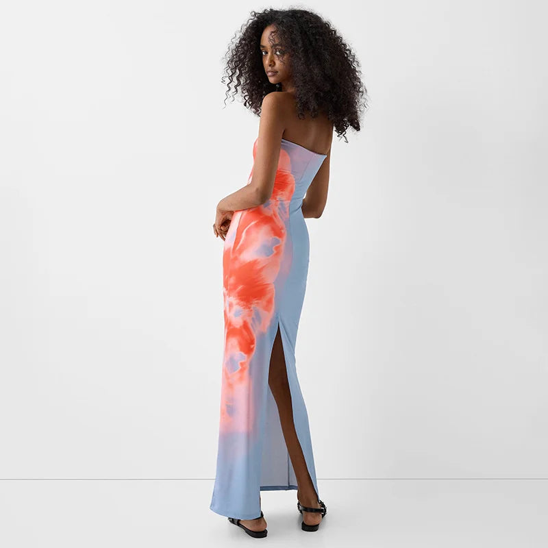 Strapless Print Tube Maxi Dress VestiVogue