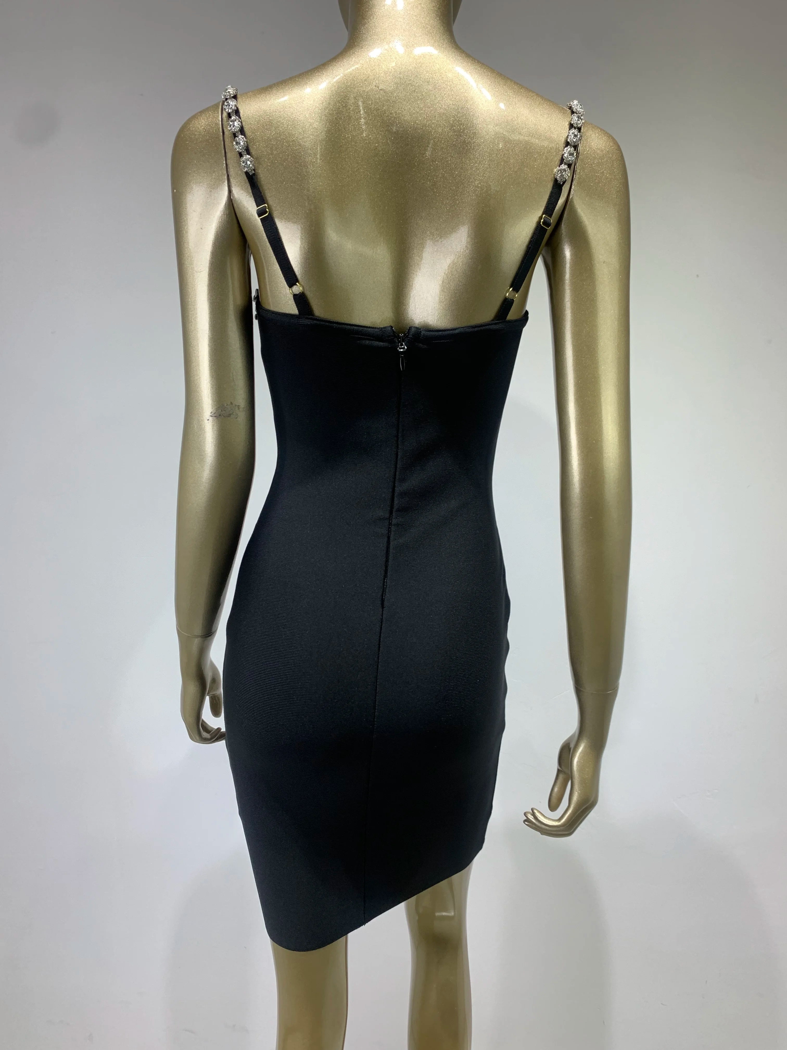 Diamond Black V-Neck Bodycon Dress VestiVogue  