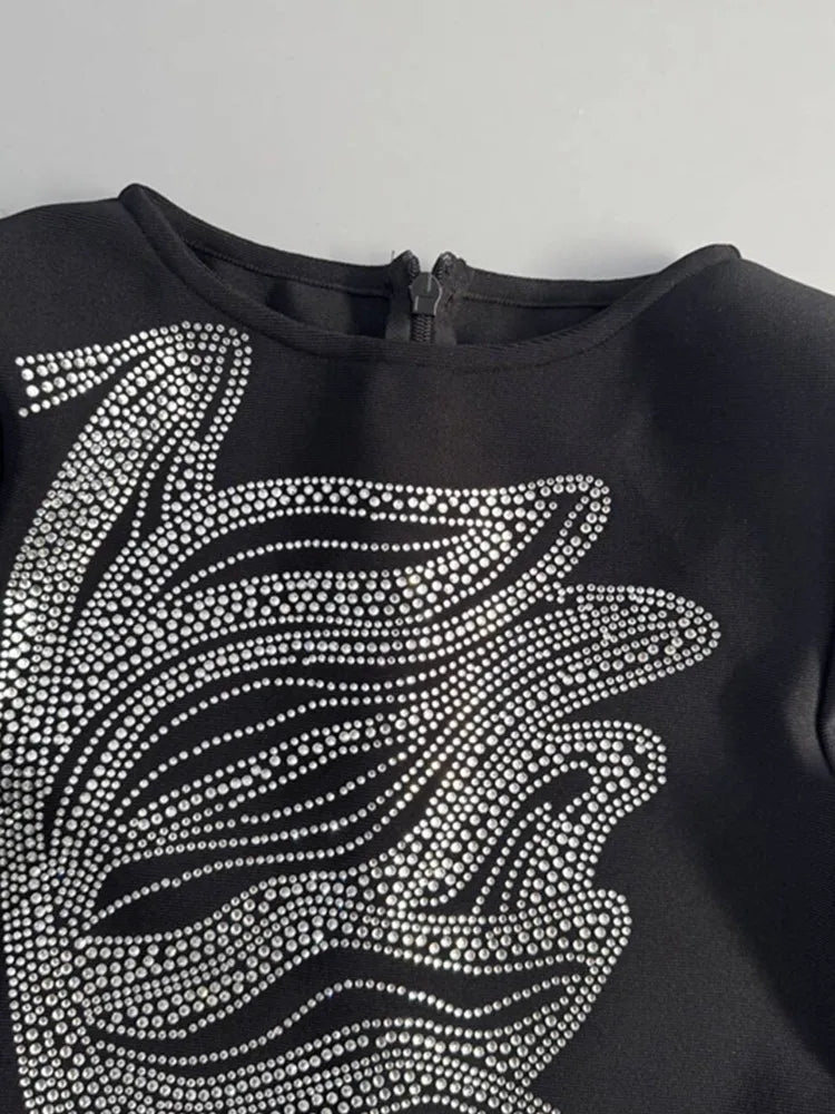 Elegant Black Long Sleeve Bodycon Maxi Dress with Beading Detail VestiVogue