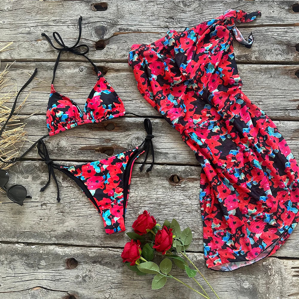 Floral Print Low Waist Bikini Set VestiVogue  