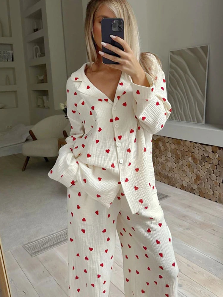 Love Print Loose Pajama Set VestiVogue