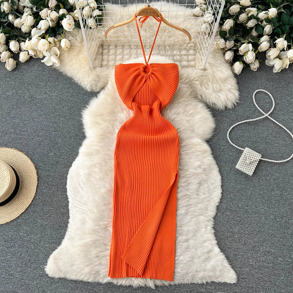 Slim Fit Split Knitted Summer Dress VestiVogue