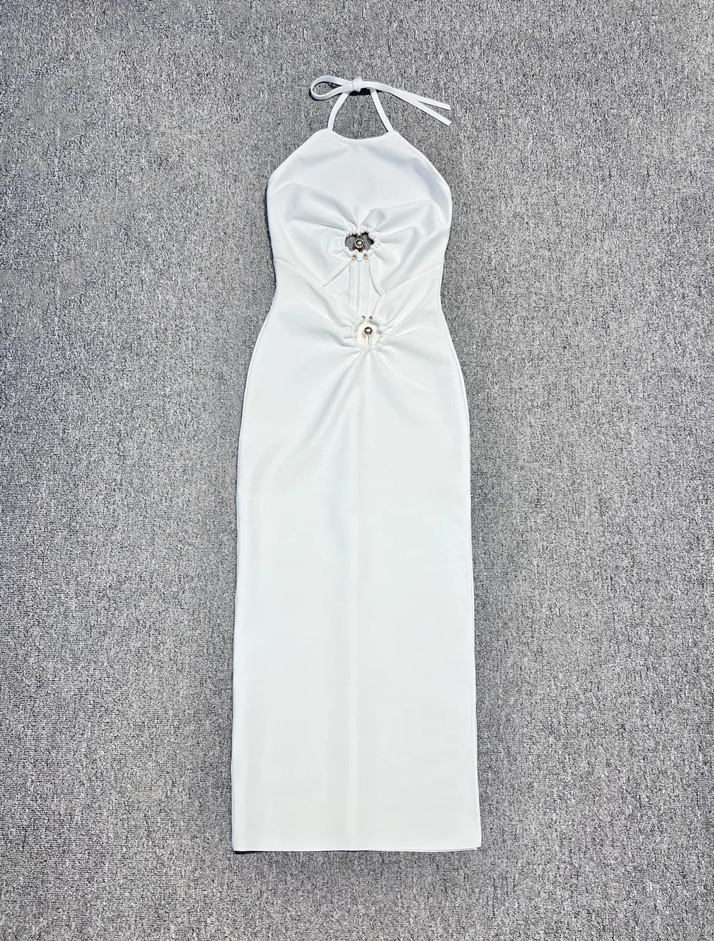 White Halter Cut Out Long Gown VestiVogue