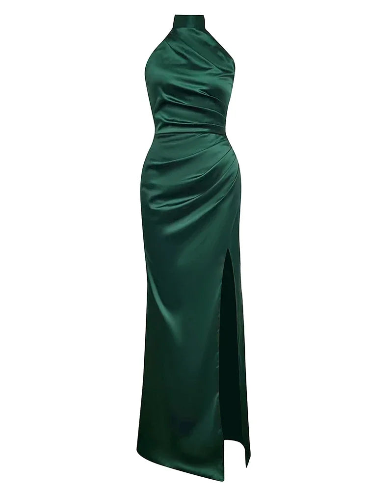 Luxe High Slit Halter Maxi Dress VestiVogue