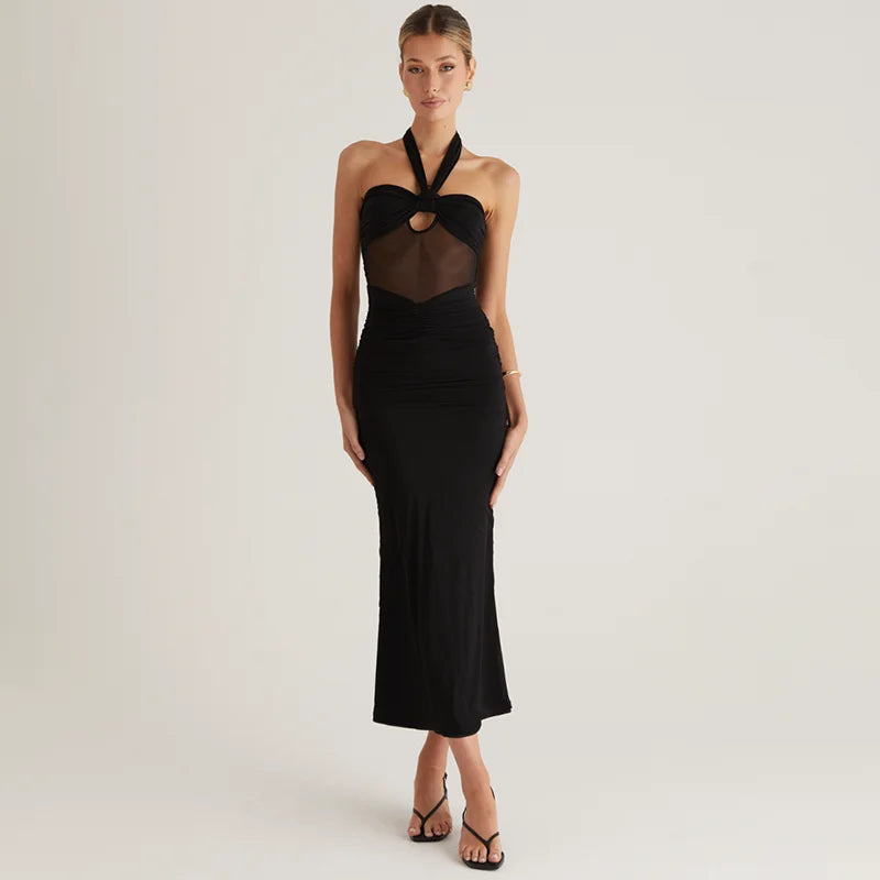 Strapless Hollow-Out Mesh Sheath Dress VestiVogue Black S