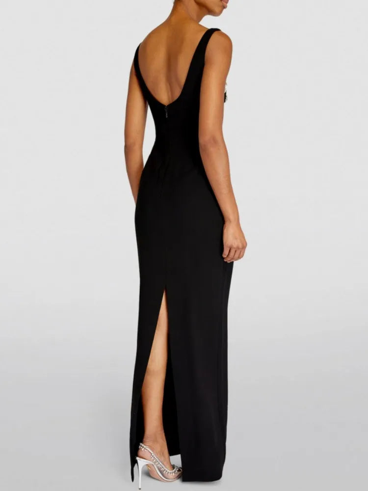 Black Crystal Diamond Maxi Bandage Dress VestiVogue