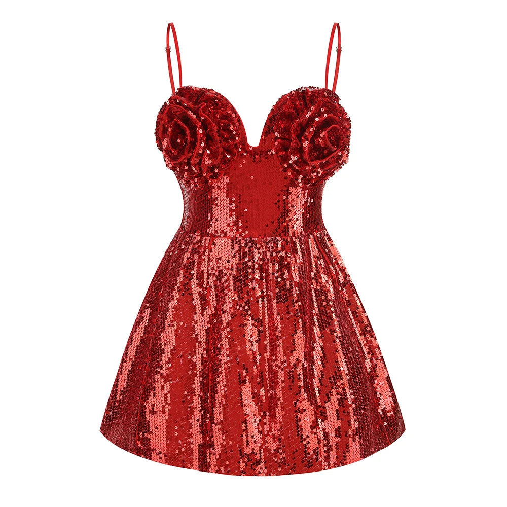 A-Line Mini sequin floral dress VestiVogue Red L