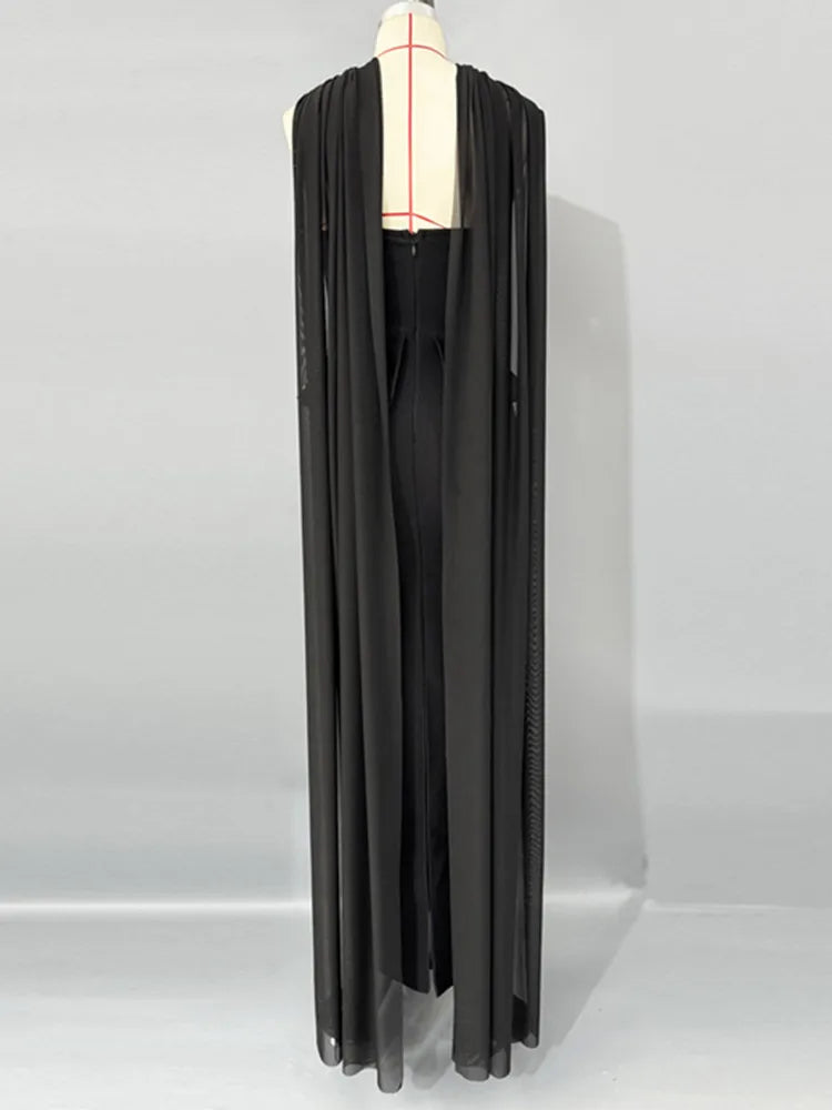 Elegant Black Beaded Bodycon Maxi Dress VestiVogue