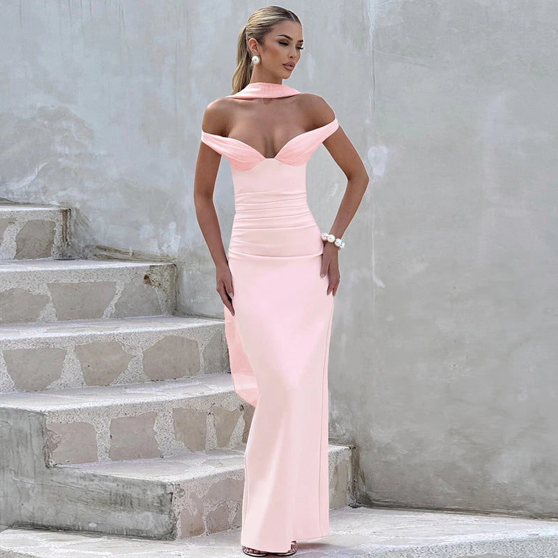 Elegant One-Shoulder Pleated Maxi Dress with Flutter Split VestiVogue