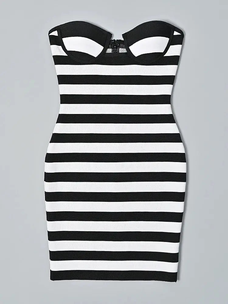 Strapless Mini Bandage Dress in Black and White VestiVogue